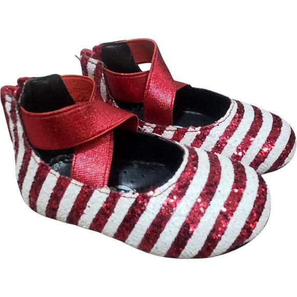 NEW A Bear Co Toddler Size 3 Red White Stripe Glitter Ballerina Flat Christmas - Picture 9 of 9